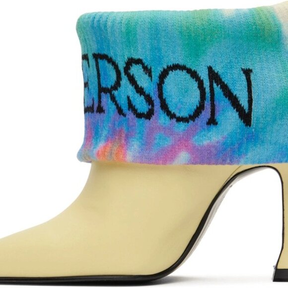 JW Anderson Yellow Foldover Heels Lemon Calfskin Multicolor Knit Cuff - Picture 3 of 3